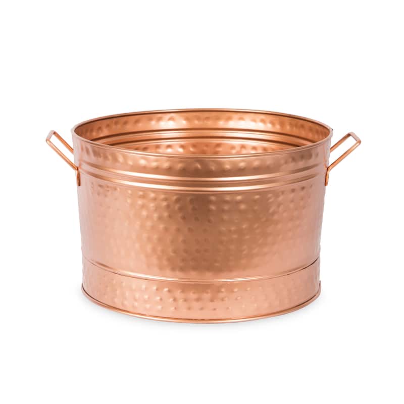 Achla Designs Round Hammered Tub With 2 Side Handles, 16.25 Inch Diameter, Copper Plated - 16.25"