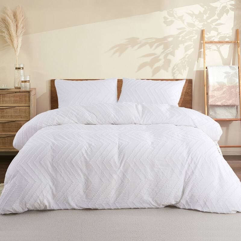 Lightweight Clipped Duvet Cover Set Geometric Solid Color