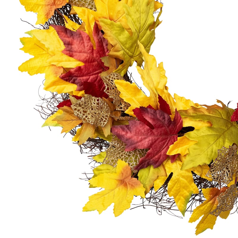 22" Autumn Harvest Maple Leaf Artificial Thanksgiving Floral Wreath - Unlit