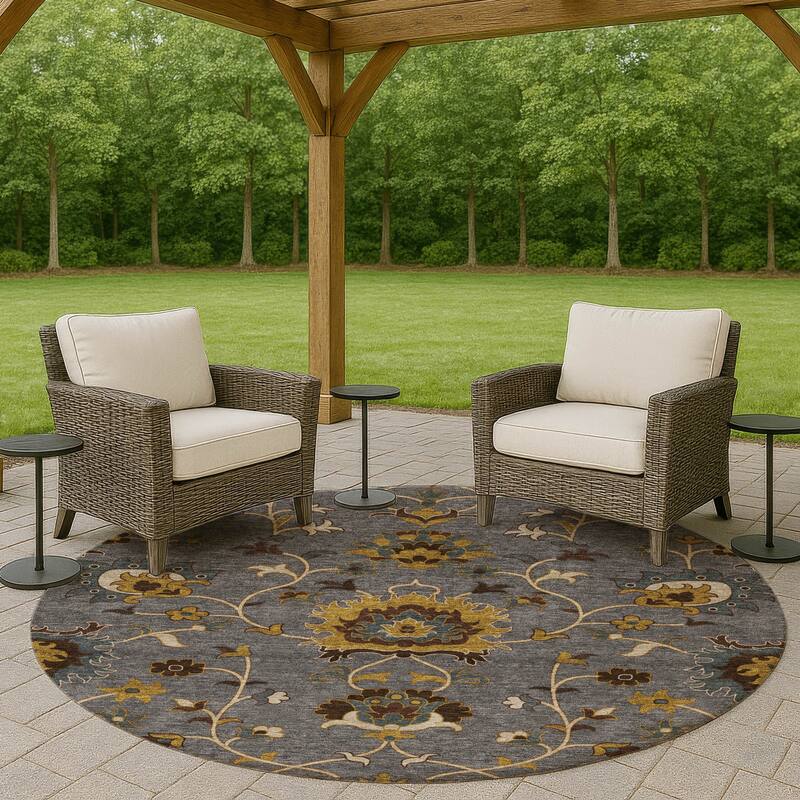 Machine Washable Indoor/ Outdoor Traditional Luna Chantille Rug - Gray - 8' x 8'