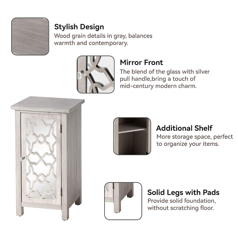 COZAYH Modern Farmhouse Cabinet with 2 Shelves, Retro Tall Nightstand End Table for Bedroom, Living Room, Light Gray