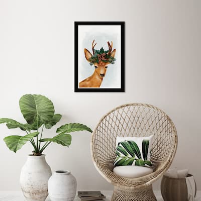 Wynwood Studio Prints Holiday and Seasonal Holiday Ornament Deer White and Dark Green Farmhouse Wall Art Canvas Print