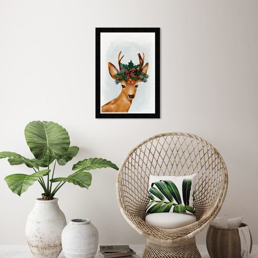 Wynwood Studio Prints Holiday and Seasonal Holiday Ornament Deer White and Dark Green Farmhouse Wall Art Canvas Print