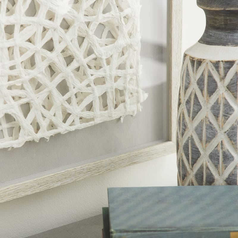 Paper Geometric Handmade 3D Origami Shadow Box with Gray Canvas Backing - White - Roche River Decor