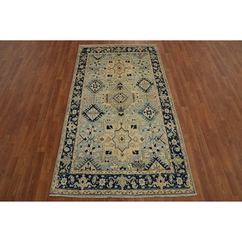 Hand Knotted Oriental Wool Carpet Transitional All-Over Navy Blue & Blues Oushak Area Rug - 7' 0'' X 3' 11''