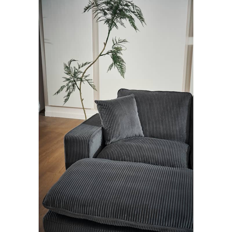 Grey 118.1'' Luxurious U-Shaped 6-Seat Sectional Sofa with Ottoman and 3 Throw Pillows in Durable Corduroy