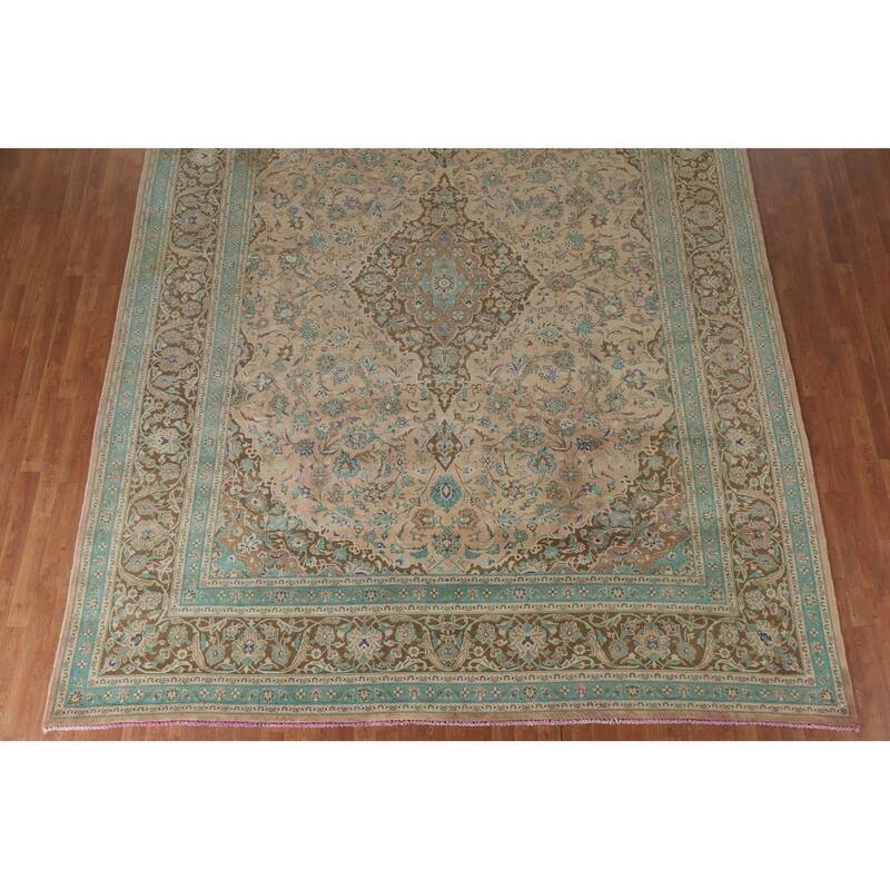 Hand Knotted Oriental 100% Wool Carpet Traditional Floral Peach Mashad Area Rug - 12' 9'' X 9' 10''