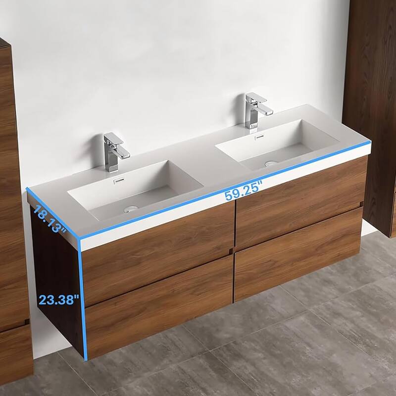 Blossom Assisi 72 Inch Wall Mounted Bathroom Vanity with Sink
