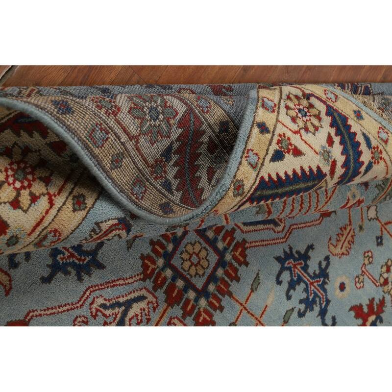 Light Blue Heriz Serapi Indian Area Rug Hand-Knotted Wool Carpet - 7'9" x 9'9"