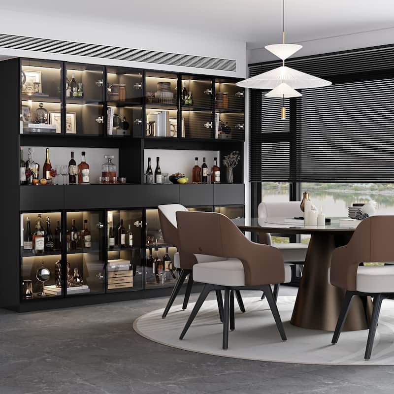 Sleek Modular Curio Wine Cabinet Storage Solution with Glass Doors