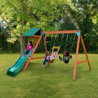 Swing-N-Slide Ranger Plus Wood Outdoor Swing Set - Cedar -  11' W x 12' D x 7.67' H