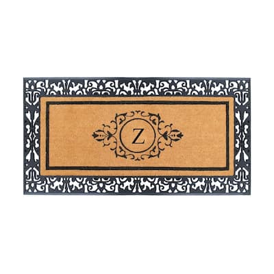 A1HC Natural Coir and Rubber Monogrammed Floral Bordered Doormat 30"X60"