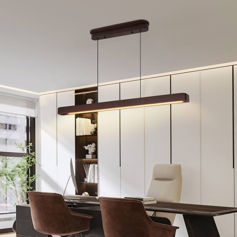39-inch Walnut Wood Modern LED Pendant Light, Adjustable Hanging Light for Dining Room, Kitchen, Living Room