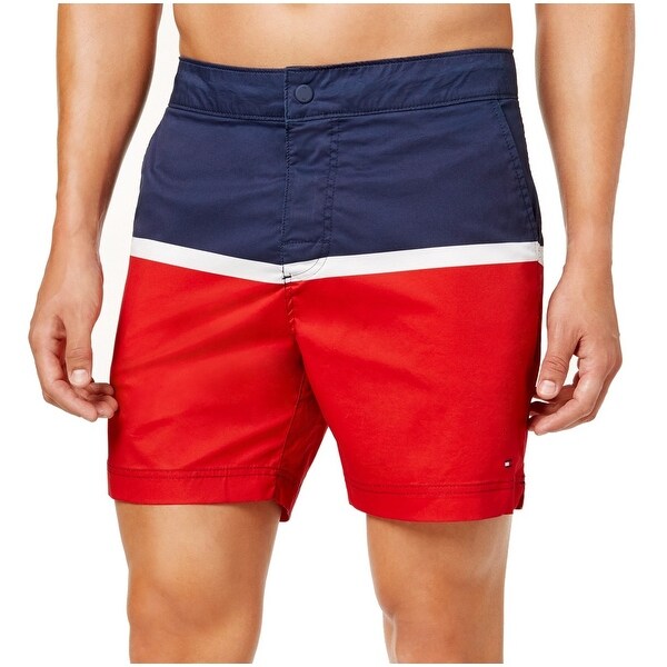 mens red white and blue swim trunks