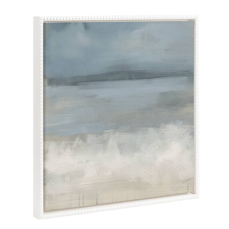 Kate and Laurel Sylvie Beaded The Blues Framed Canvas by Mary Sparrow - 22x22 - Ivory