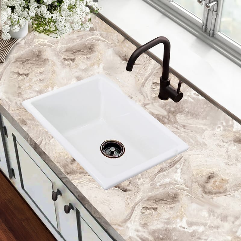 Highpoint Collection 24 Inch Italian Fireclay Kitchen-Laundry Sink - 24 x 18 x10 inches