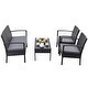 Costway 4 PCS Outdoor Patio Rattan Wicker Furniture Set Table Sofa Cushioned Deck Black - Thumbnail 3