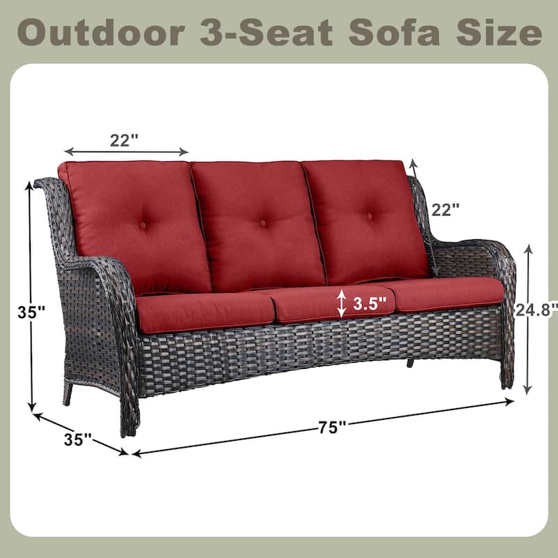 Pocassy Patio Outdoor 3-Seat Sofa with Cushion