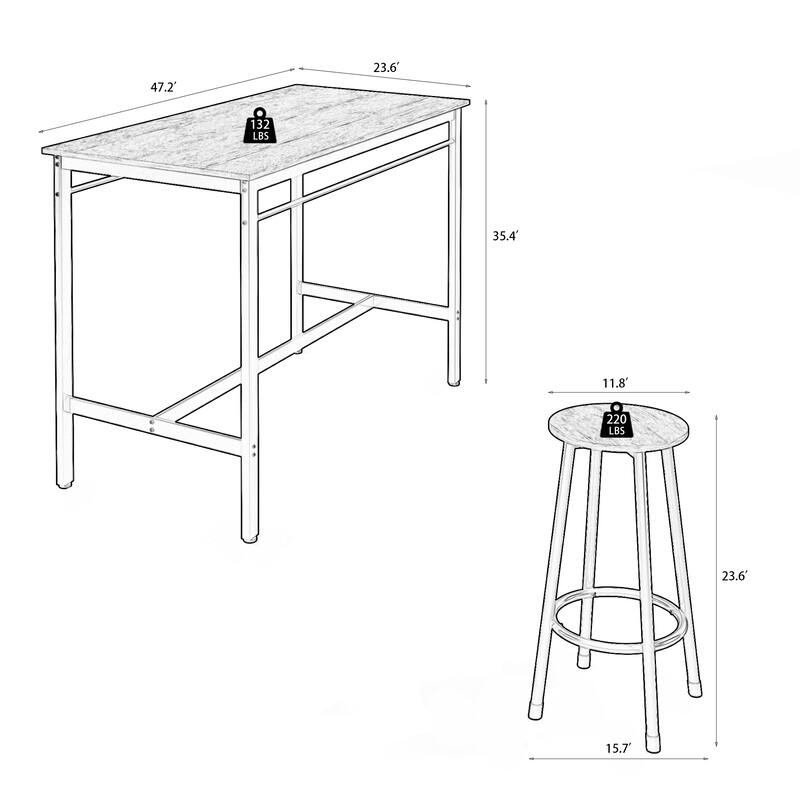 Modern 5-Piece Dining Set with Rectangular MDF Table & 4 Round Metal Footrest Bar Stools