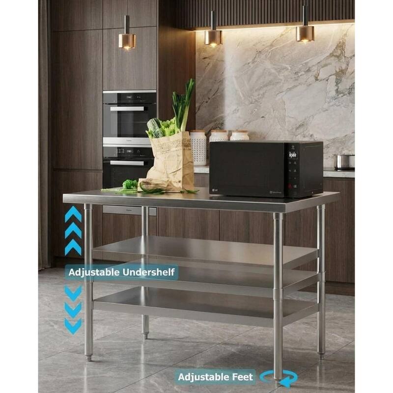 Heavy Duty Stainless Steel Work Table, with Adjustable Undershelf