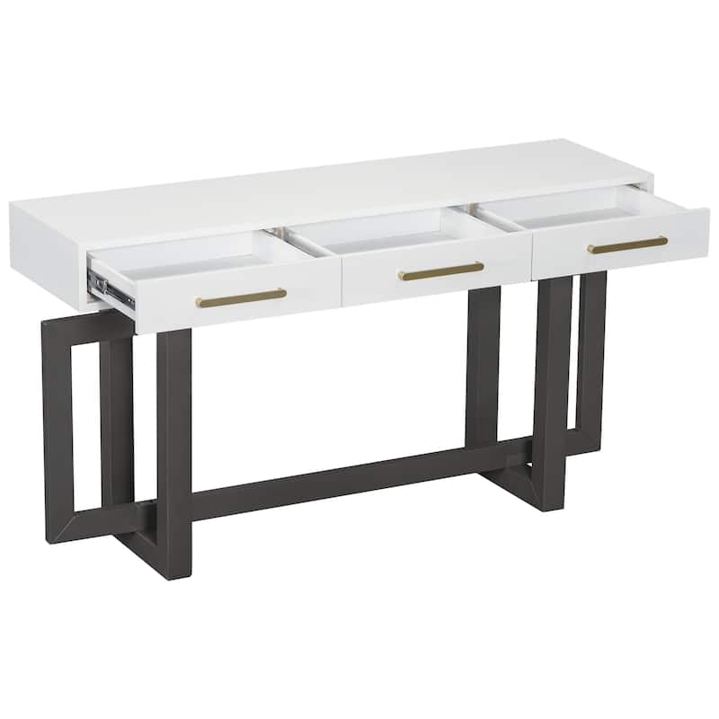 Wooden Console Table Hallway Tables with 3 Drawers and Unique Table Legs, Long Entryway Table with Iron Handle for Hallway