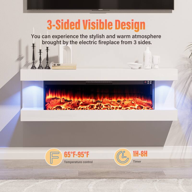 Wall Mounted LED 3-Side Electric Fireplace with Mantel