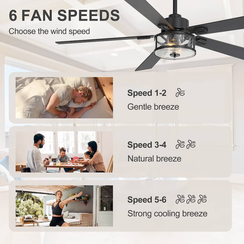 56" Reversible 5-Blade Glass Shade Ceiling Fan Chandelier with Light and Remote