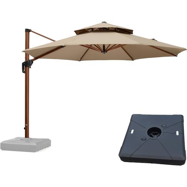 10 patio umbrella with led lights 10 FT Solar-Powered LED Lights Patio Cantilever Umbrella  grillncomfort