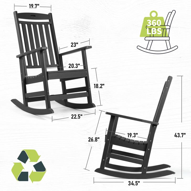 Vrakae All Weather Outdoor High Back Rocking Chair Set of 2