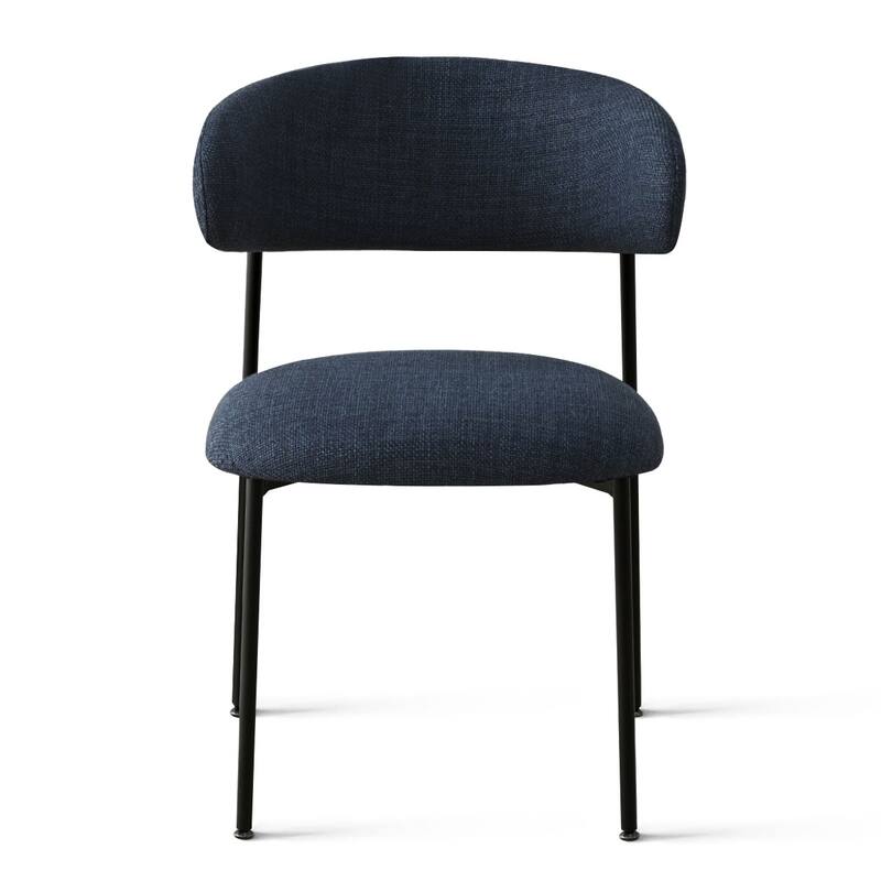 Modern Upholstered Dining Chairs with Curved Open Back and Black Metal Legs (Set of 6)