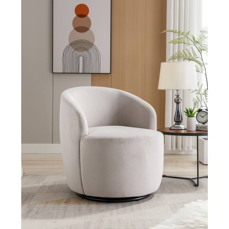 Velvet Swivel Barrel Chair with 360° Black Metal Base