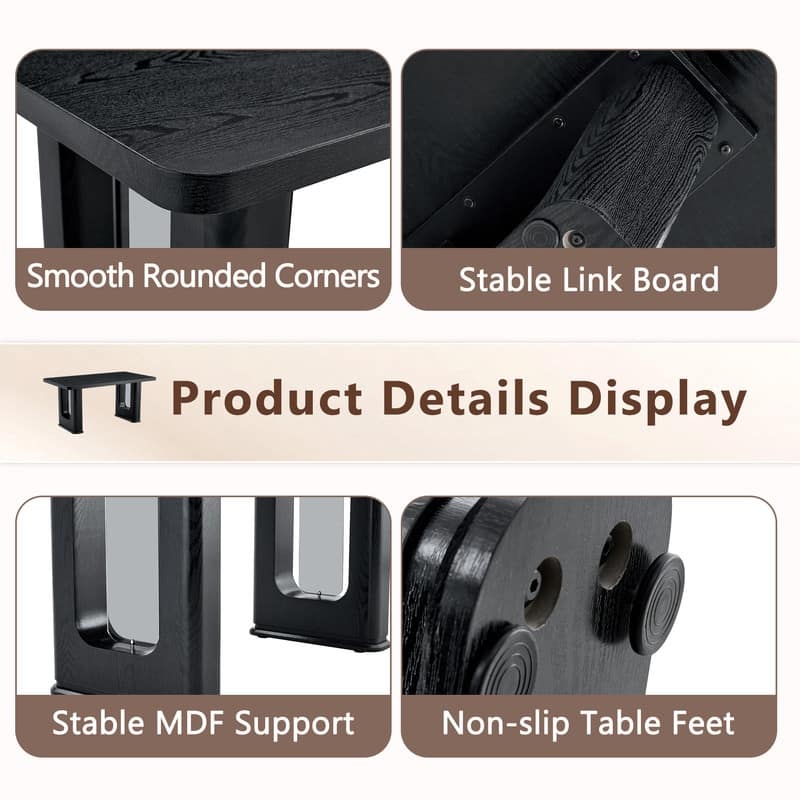 64.5 x 35.4 Inch Modern Dining Table with Wood Texture & Glass Accent