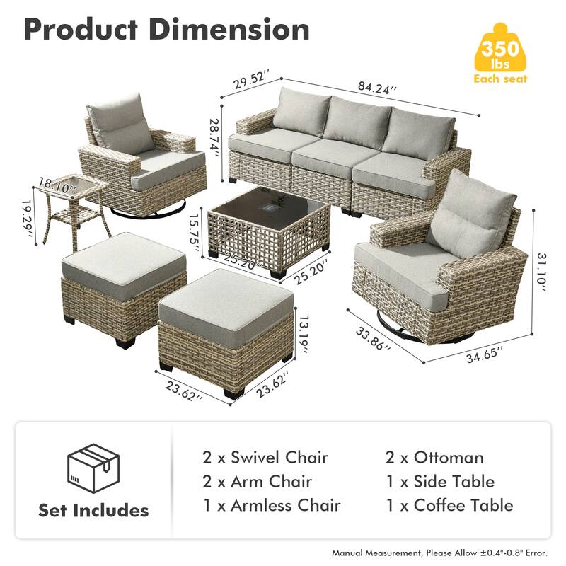 XIZZI 9-piece Outdoor Patio Wicker Furniture Swivel Chair Set