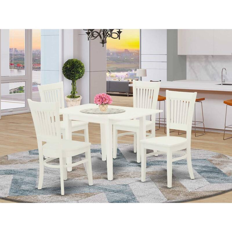 5-Piece Linen White Finish Solid Wood Top - Rectangular Dining Room Set - Seats 4