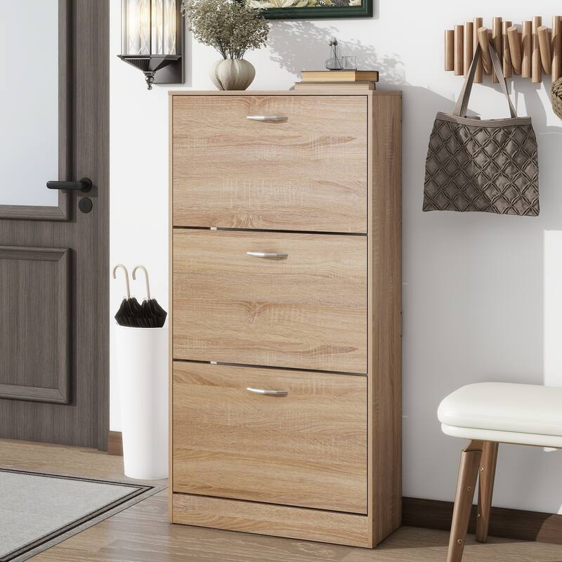 3-Drawer Shoe Storage Cabinet, 3-Tier Wood Shoe Rack Storage Organizer for Entryway - Wood