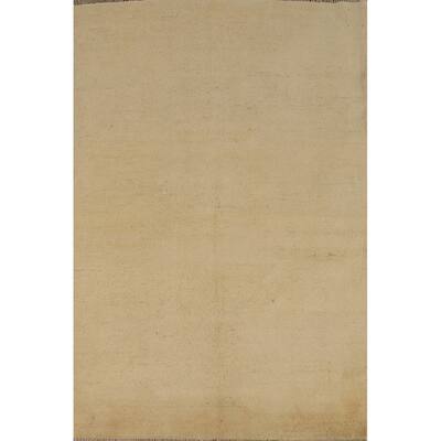 Muted Gold Beige Gabbeh Modern Rug Hand-Knotted Wool Carpet - 3'10"x 6'0"