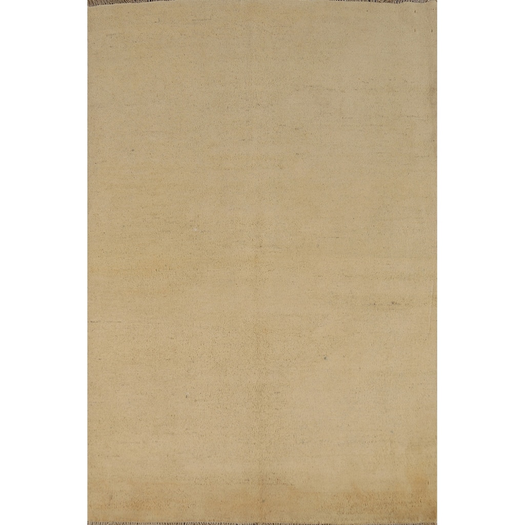 Muted Gold Beige Gabbeh Modern Rug Hand-Knotted Wool Carpet - 3'10"x 6'0"