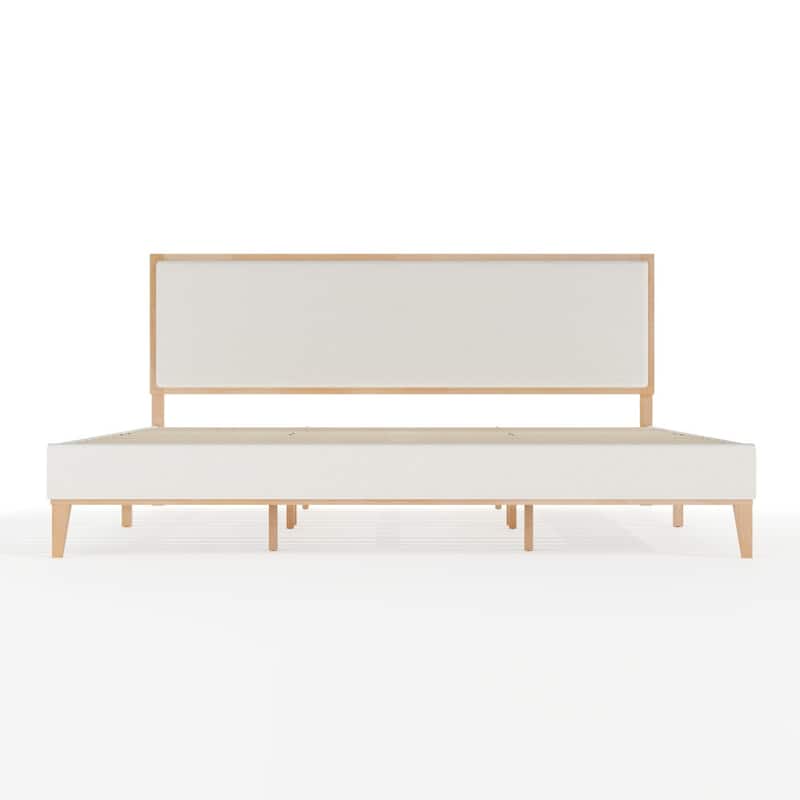 Martha Stewart Wooden Platform Bed with Upholstered Base and Triple Inset Headboard