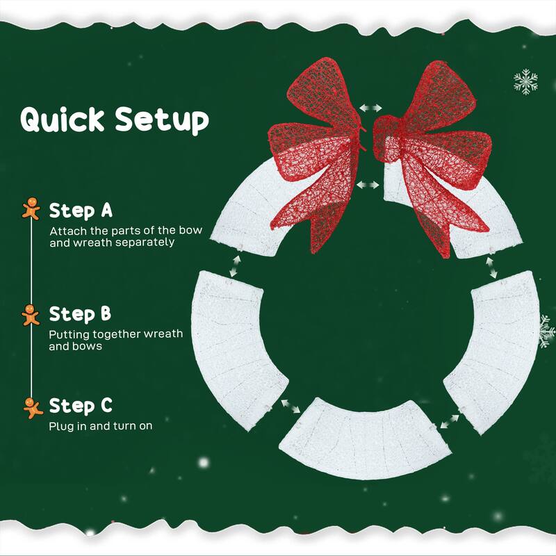 Outsunny 48in Lighted Xmas Wreath: Dual-Color LED, 44 Modes, Timer, Remote, Indoor/Outdoor