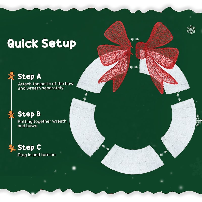 Outsunny 60in Lighted Xmas Wreath: Dual-Color LED, 44 Modes,Indoor/Outdoor