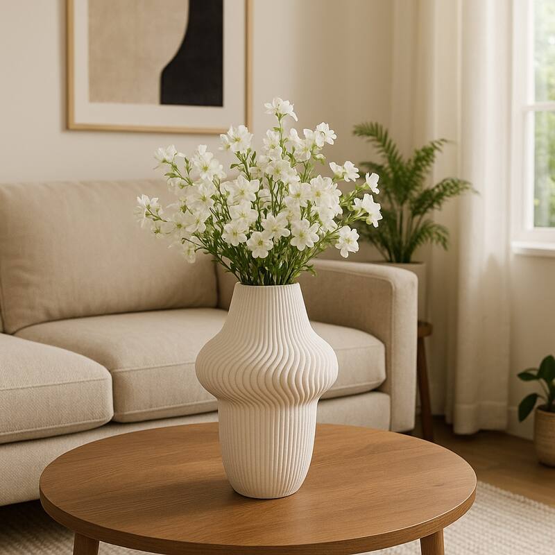 Porcelain Ribbed 3D Printed Vase - Ivory/Beige