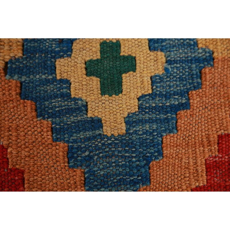 Hand Woven Oriental 100% Wool Carpet Southwestern Geometric Multi-Colored Kilim Area Rug - 8' 3'' X 5' 7''