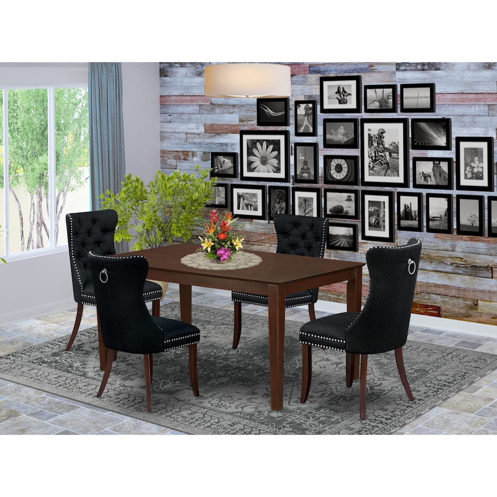 East West Furniture Kitchen Table Set Includes a Rectangle Dining Table and Padded Parson Chairs, Mahogany (Pieces Options)