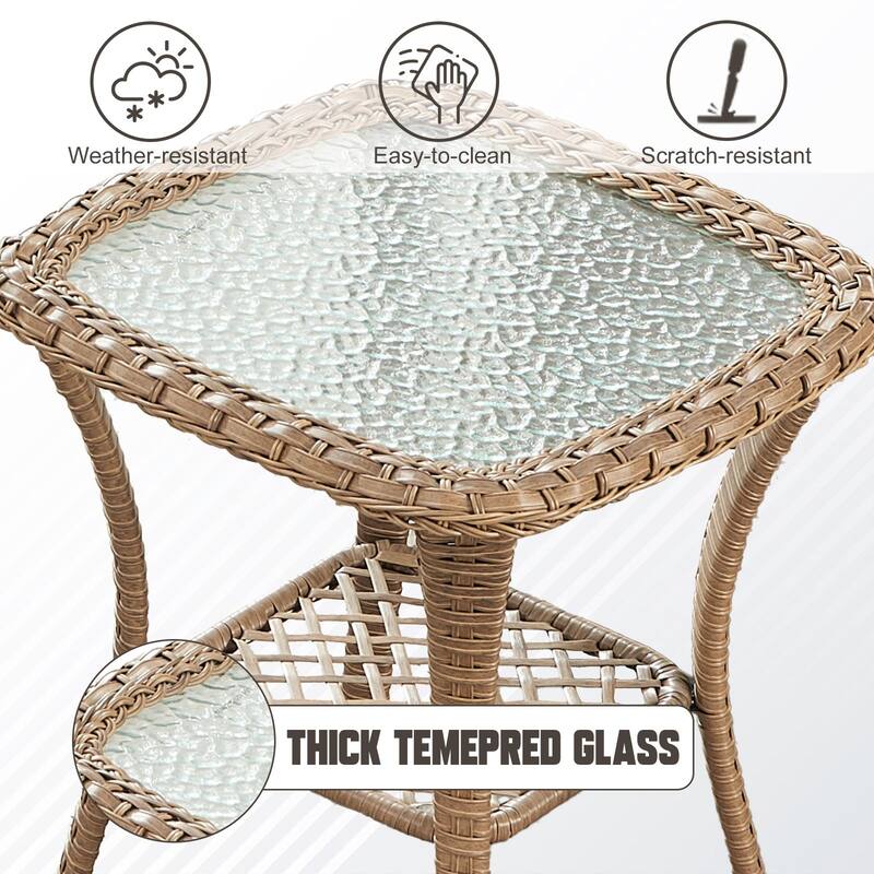 Stylish Outdoor Wicker side Table with Glass Top
