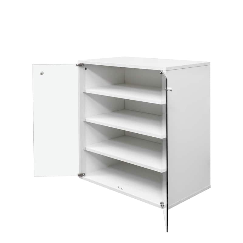LED Sneaker Storage for Up to 12 Pairs of Shoes, 4 Layers Showing Shoe Rack with Thick Glass Door, Clear Shoe Boxes Stackable