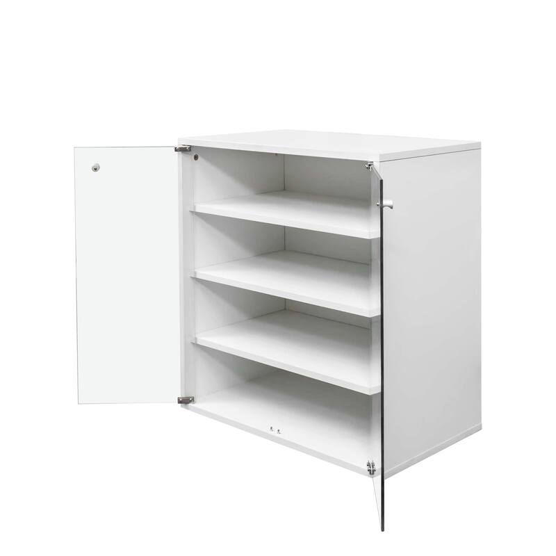 Roomfitters 4-Tier Shoe Display Cabinet, Stackable Wooden Shoe Storage Box with Glass Door and RGB LED Light