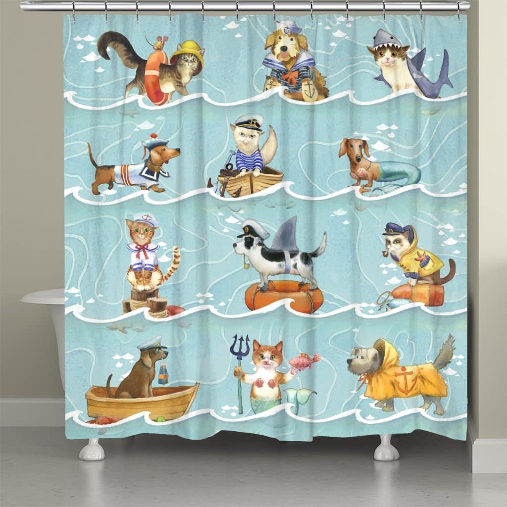 Salty Cats and Dogs Shower Curtain - Multicolor - 71x74