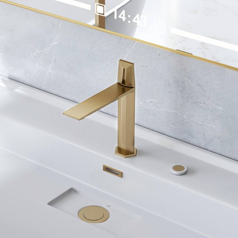 Brass Single Hole Bathroom Faucet, CUPC Certified 500K Leak-Proof, 1.97GPM with Red/Blue Handle (Brushed Gold/Matte Black)