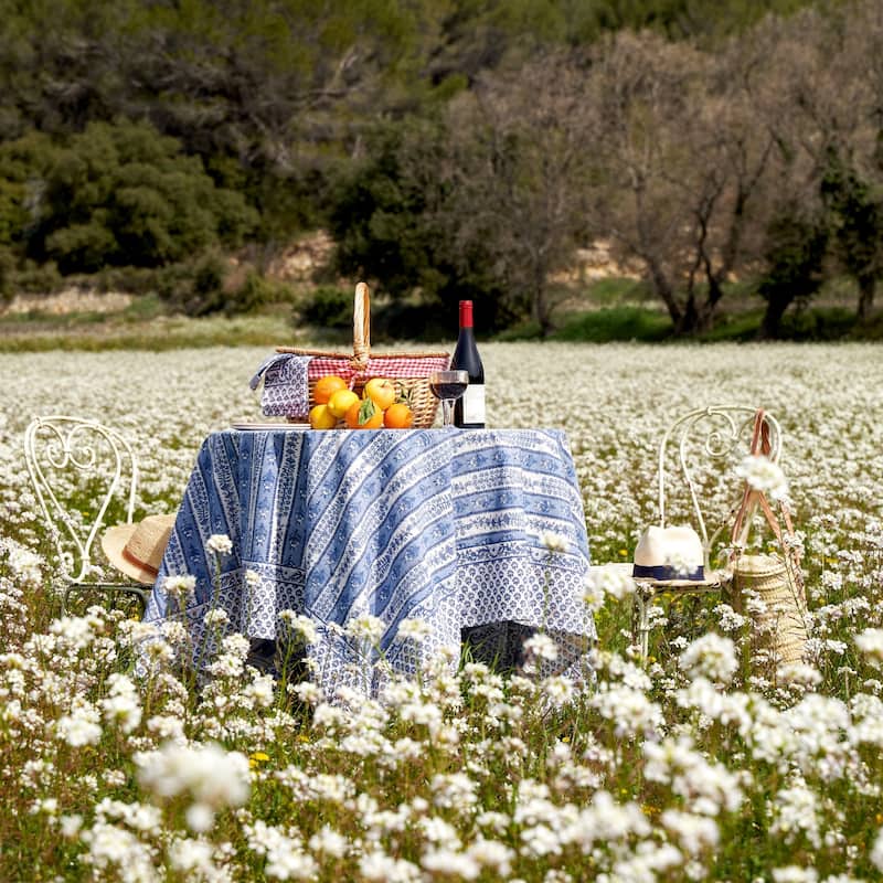 Couleur Nature Provence Avignon Tablecloth - Blue/Marine - 90" x 90" - 90" x 90"