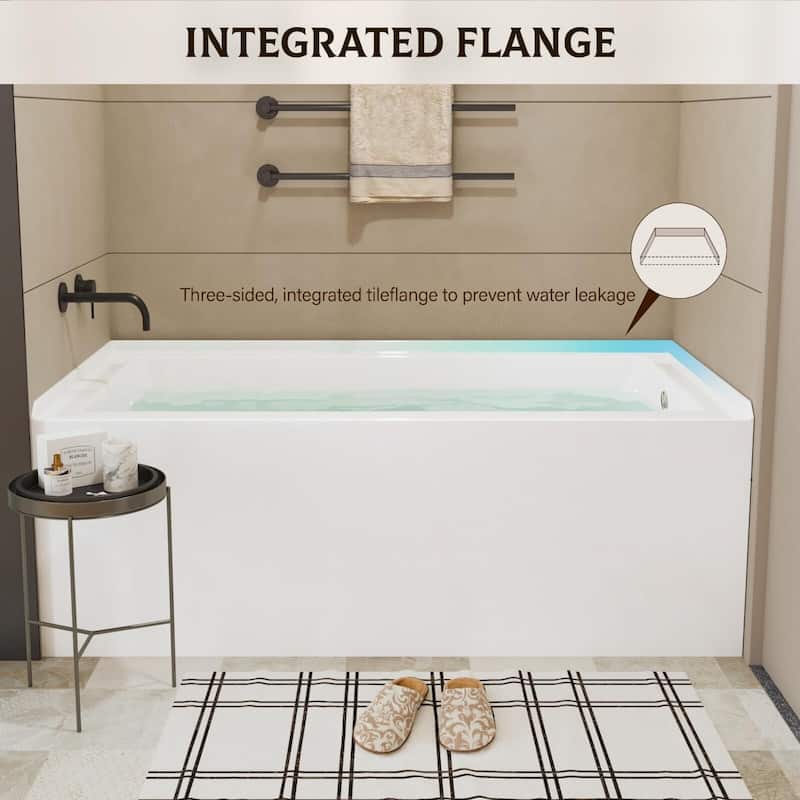 60 Inch Acrylic Rectangular Alcove Soaking Bathtub